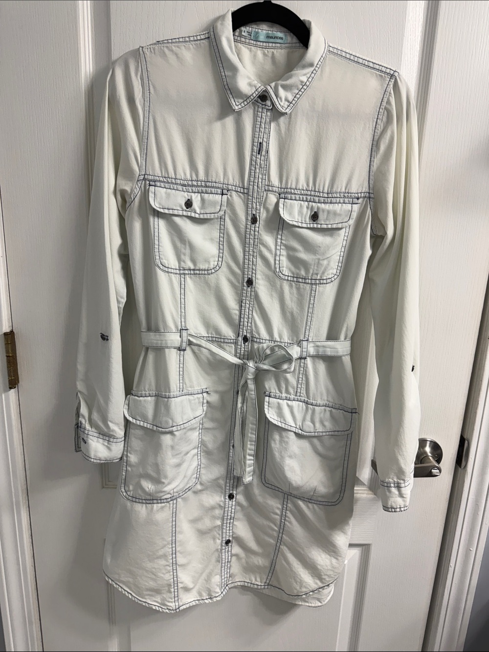 Maurices Light Wash Button-Front Utility Shirt Dress with Contrast Stitching